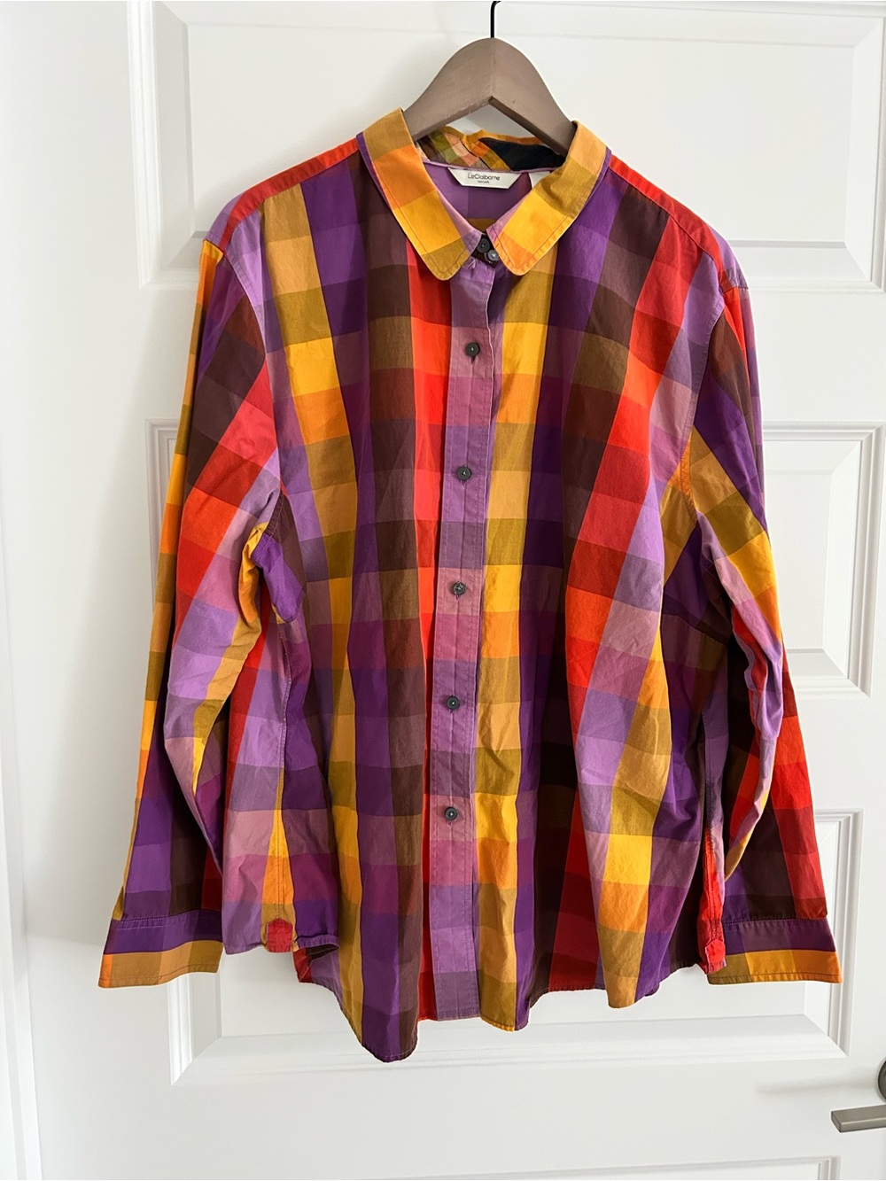 Vintage Liz Claiborne Colorful Plaid Shirt Purple Yellow Orange Size 3X